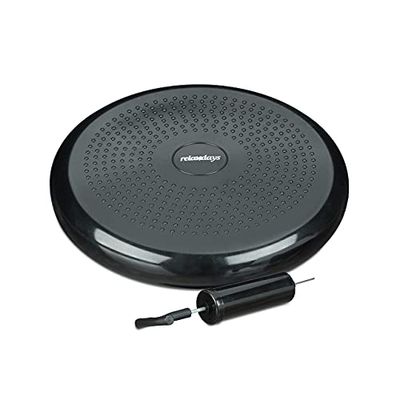 Relaxdays wiebelkussen, Ø 33 cm, met luchtpomp, max. gewicht 140 kg, balanskussen, balansbord noppen, zwart