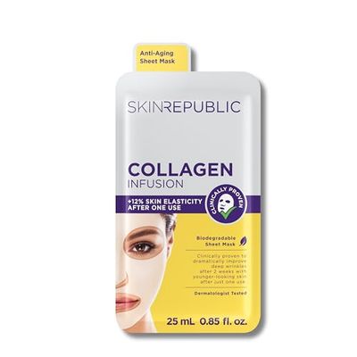 Skin Republic Collagen & Vitamin E Infusion Sheet Mask | Helps with Fine Lines & Wrinkles | For Younger-looking Skin | Made in Korea (Pack of 1)