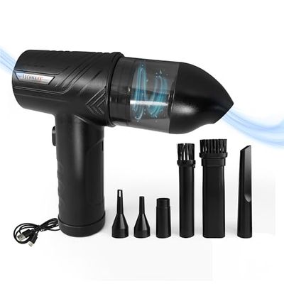 Technaxx Aspirateur à Main sans Fil avec dépoussiéreur à air comprimé, dépoussiéreur électrique Rechargeable 68 W TX-294 – Réglage de la Puissance en 3 étapes, lumière LED et 5 Buses