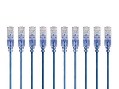Monoprice Cabo de ligação Cat6A de 15,24 cm, cor azul, embalagem de 10 unidades, UTP 30 AWG, 10 G, cobre puro sem engates, RJ45 SlimRun Series Ethernet