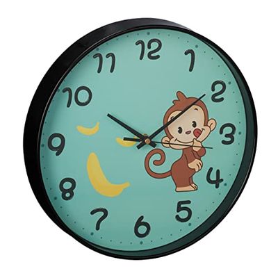 Relaxdays kinderklok aap, Ø 29,5 cm, analoog, met cijfers, voor jongens & meisjes, wandklok kinderkamer, turquouise