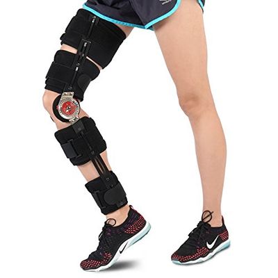 Hinged Knee Brace by Soles —Adjustable Injury Stabilization After ACL, PCL, MCL or LCL Operation — Post Operative Knee Support — Wraparound Full Leg Stabilizer — One Size Fits Most