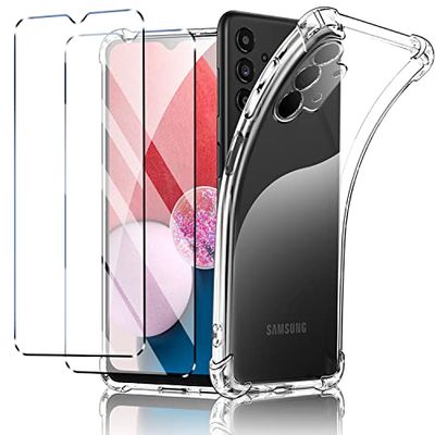 New&Teck Beschermhoes voor Samsung Galaxy A05S 5G + 2 displaybeschermfolies van gehard glas, beschermhoes van zachte TPU-siliconen, bumper met versterkte hoeken, heldere bescherming (A13 4G)