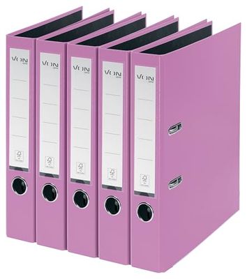 VON Leitz 10561067 Lot de 5 classeurs A4 en carton avec couverture en plastique Largeur de dos 50 mm, pour 350 feuilles, carton certifié FSC, pour l'école, l'étude et la maison, violet