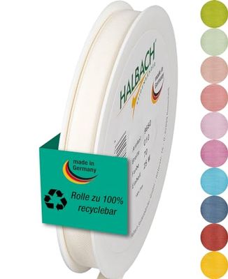 Halbach Seidenbänder Cadeaulint, breedte 10 mm, lengte 25 m, lint made in Germany, cadeaulinten in verschillende kleuren en breedtes, perfect voor verpakken en decoreren, kleur: crème