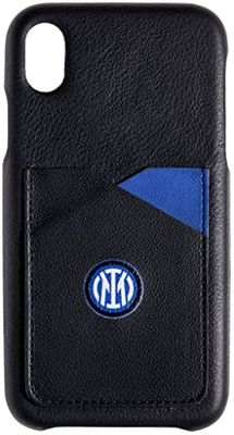 Inter Hi Tech Artisans Cover iPhone XS Max Official FC, Mobile Phone Case with Pockets, Black and Blue Genuine Leather Case, Handmade iPhone Case in Italy, Logo New, Shock Resistant