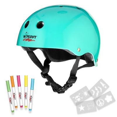 Wipeout Dry Erase Kinderfietshelm voor kinderen, uniseks, blauwgroen, voor droog afwisbare markers, vanaf 5 jaar, eenheidsmaat