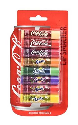 Lip Smacker Coca Cola Party Pack, Set di 8 Burrocacao Assortiti dai Gusti Autentici Coca-Cola, Fanta e Sprite