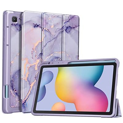 FINTIE Slank hoesje voor Samsung Galaxy Tab S6 Lite 10,4 inch 2022/2020 Model (SM-P610/P613/P615/P619) met ingebouwde S-penhouder, zachte TPU Smart Stand Achterkant Auto Wake/Slaap, lila marmer