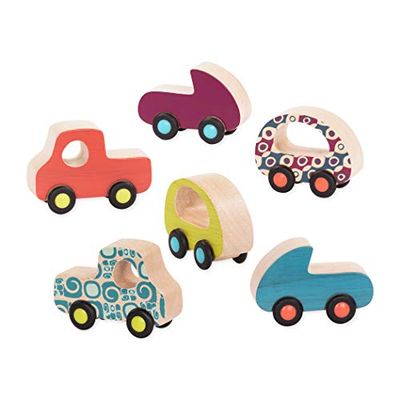 B. toys juguetes de madera, 6 coches de juguete para bebés y niños - Coloridos coches de madera con ruedas - Juguetes para bebés para niñas y niños a partir de 1 año de edad