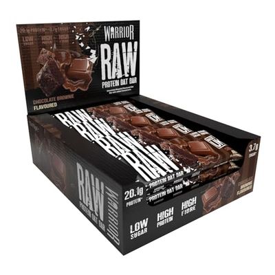 Warrior Raw Protein Bars – 12 x 75g Oat Bar Flapjacks – High Fibre, Low Sugar – Ideal Meal Replacement or Healthy Nutrition Energy Snacks – HFSS / GMP Certified – UK Made (Chocolate Brownie)