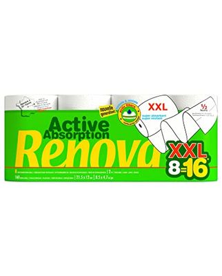 Renova Active Assorbimento 2 strati bianco XXL 8 rulli =16 rotoli