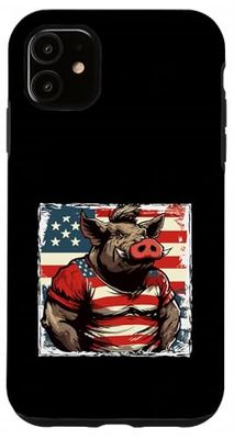 American Wild Boar Mascot USA Flag Case for iPhone 11