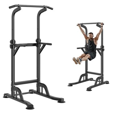 VEVOR Power Tower Dip Station, 10-nivåers höjdjusterbart pull up-stång, multifunktionell styrketräningsutrustning med 4 fotskydd, hemmagym, fitnessdippbarstation, 150 kg