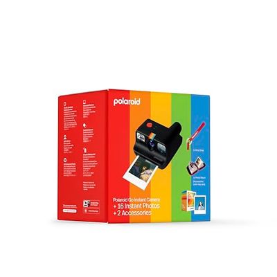 Polaroid Go Generation 2 - Mini fotocamera istantanea nera + pacchetto di pellicole (16 foto incluse) e accessori Go (album fotografico + cinturino da polso) - 6541