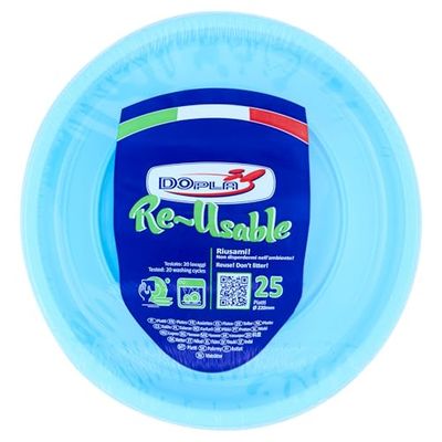 Dopla Plaatje van kunststof, plat, blauw, 22 cm, wasbaar en herbruikbaar, 25 stuks