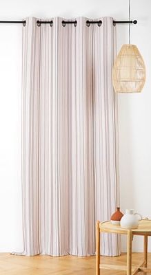 LINDER Utomhusgardin med ränder - vävd och färgad i Frankrike - antioxidant gevärskanonhål finish - orange korall färg - mått 140 x 265 cm - 100% polypropen - strandkollektion