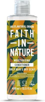 Faith In Nature Natural Shea & Argan Conditioner, Moisturising for Curly Hair & Dry Scalp, Vegan & Cruelty Free, No SLS, Silicones or Parabens, 400ml