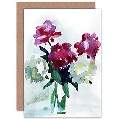 Wee Blue Coo Flower Watercolour Peonies Greeting Card With Envelope Inside Premium Quality
