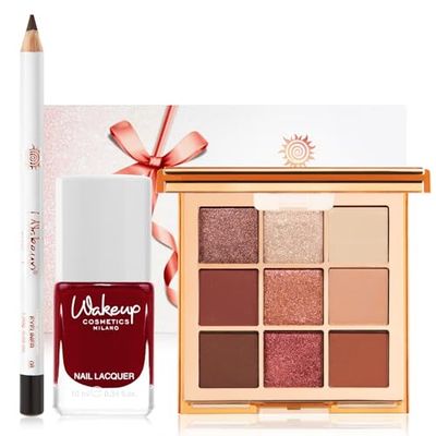 Wakeup Cosmetics - SPICY LOOK - 1 Palette di Ombretti Eye Feel Good (02 Spicy) + 1 Matita Occhi (Black Diamond 8) + 1 Smalto per Unghie a Lunga Durata (Colore Coquette)