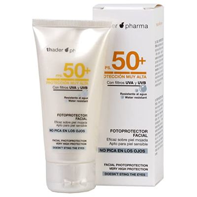 Thader Th Pharma Fotoprotector Facial en crema muy resistente al agua y No pica en los ojos, F.P.S 50+, 50 ml