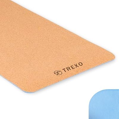 TREXO Yoga kurk TPE yogamat 61 x 183 cm en 6 mm dik blauw voor indoor club pilates stretching gymnastiek YM-C01N