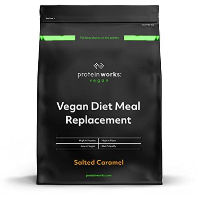 THE PROTEIN WORKS Comida Vegana Completa | Caramelo Salado | 100% Origen Vegetal | Asequible, Saludable, Rápido | Batido Sustitutivo de Comidas | 500g