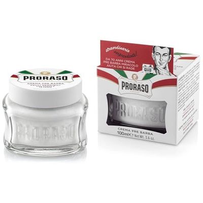 Proraso Pre Shave Cream, 100ml, Sensitive Pre Shaving Cream for Men Softens Skin with Oat and Green Tea Extracts, Made in Italy, White