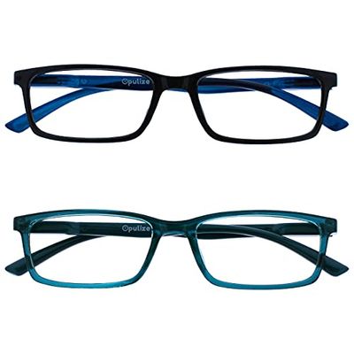 OPULIZE See - Occhiali da Lettura Filtro Set da 2 Luce Blu Montatura Stretta Cerniere a Molla Migliorano il Sonno Gaming Computer Anti Riflesso Nero Turchese Uomo Donna BB9-1Q +1.00
