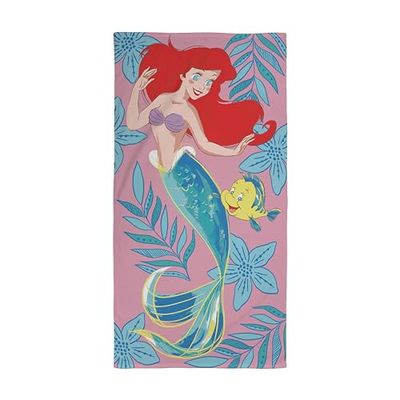 Character World Disney Princess Asciugamano ufficiale Ariel e Flounder, delizia sotto il mare, super morbido al tatto, perfetto per bagno, spiaggia e piscina, 100% cotone, taglia unica, 140 x 70 cm