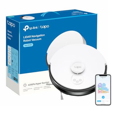 Tapo Robot Vacuum, Ultra Strong 4200Pa Suction Robot Vacuum Cleaner, Quiet, 3-Hour Continuous Cleaning, Self-Charging Robotic Vacuums, Cleans Hard Floors to Carpets,Works with Alexa&Google(Tapo RV30C)