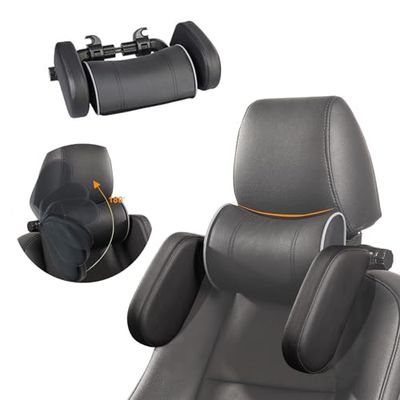 Todeco - Hoofdsteun voor auto, hoofdsteunkussen 180° verstelbaar, voor auto, set zijhoofdkussen en nekkussen voor auto, ideaal voor reizen, auto, volwassenen, kinderen, verstelbare stang, zwart,