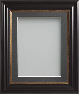 Frame Company Emson Black Picture Photo Frame with Grey Mount - 10x8 for pic size 7x5 *Choice of Sizes* Fitted with Real Glass