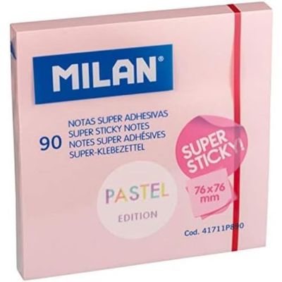 MILAN Bloc 90 hojas super adhesivas rosa Pastel 76 x 76 mm NUEVO