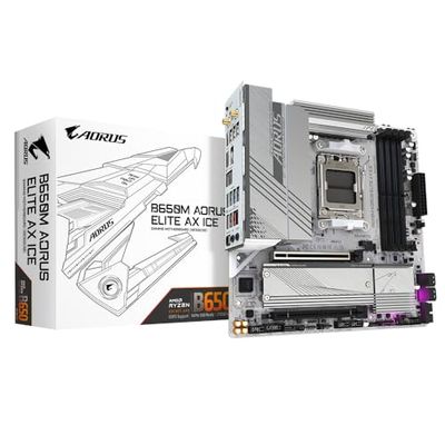 GIGABYTE B650M AORUS ELITE AX ICE Scheda madre - AMD Ryzen serie 9000, VRM a 12+2+2 fasi, fino a 8000 MHz DDR5 (OC), 1xPCIe 5.0 + 1xPCIe 4.0 M.2, LAN 2,5 GbE, WIFI 6E, USB 3.2 Gen 2x2