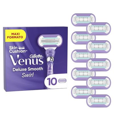 Gillette Venus Deluxe Smooth Swirl, 10 Lamette Donna di Ricambio (da 5 Lame), per una Rasatura Morbida, Idratante e Delicata, Skin Cushion, idea regalo