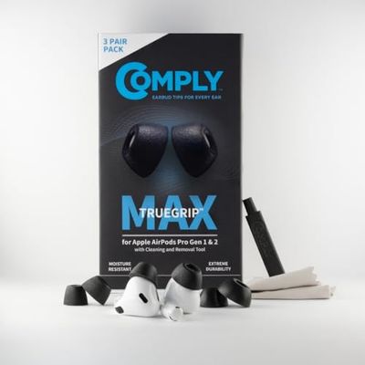 Comply TrueGrip Max | Embouts de Rechange en Mousse à mémoire de Forme Premium pour Apple AirPods Pro (1 & 2 génération) | Technologie SmartSkin™ | Noir, Taille S, 3 Paires