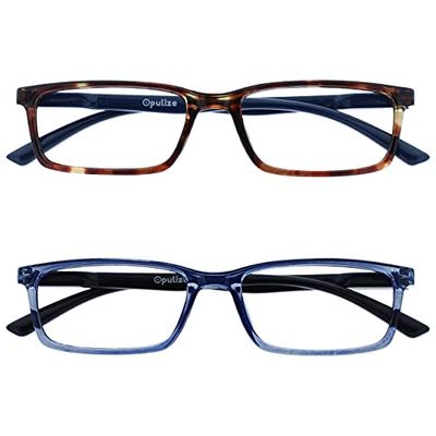 OPULIZE See - Occhiali da Lettura Filtro Set da 2 Luce Blu Montatura Stretta Cerniere a Molla Migliorano il Sonno Gaming Computer Anti Riflesso Marrone Blu Trasparente Uomo Donna BB9-23 +2.00