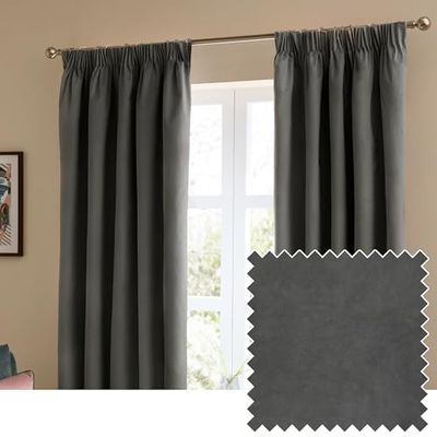 furn. The Ultimate Velvet oscuranti a pieghe a matita coppia di tende – Tende in velluto opaco termico morbide ed eleganti che bloccano la luce (antracite - 229x229cm)