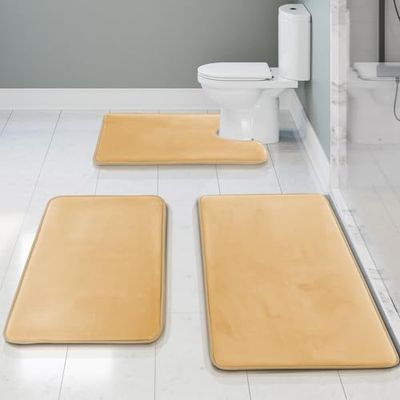 Clara Clark badrumsmattor, ultramjuka halkfria och absorberande, sammetsminnesskum badmatta. Uppsättning av – 20 x 32/17 x 24/19 x 24, grädde