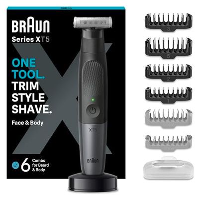 Braun Regolabarba Uomo e Rasoio Elettrico Barba E Capelli Series X, Testina Flessibile Con Lama 4D A Due Direzioni E Protezione SkinShield, 45 Minuti Di Utilizzo Senza Fili, Idea Regalo, XT5300