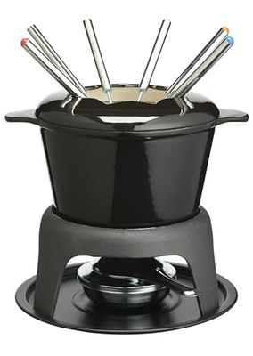 MasterClass Set de Fondue de Hierro Fundido para Chocolate, Queso, Carne, 21 x 18 cm, Negro