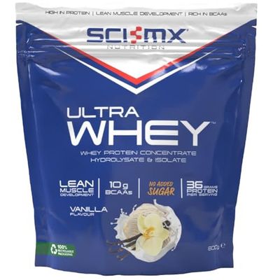 SCI-MX Ultra Whey Protein Muscle Building & Recovery Protein Powder With Naturally Occurring Glutamine & Amino Acids - Vanilla Flavour - 800G - 18 SERVINGS