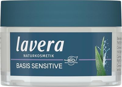 lavera Basic Sensitive Night Cream - Natural Cosmetics - Vegan - Organic Aloe Vera & Organic Almond Oil - Moisturising - Face Cream - Night Cream - Without Perfume - 1 x 50 ml