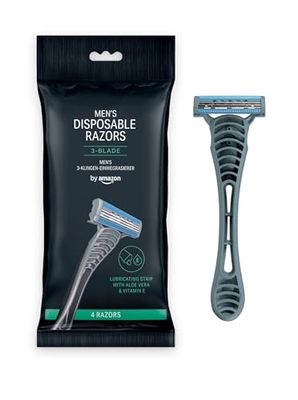 by Amazon Maquinillas de afeitar desechables de 3 cuchillas para hombre, color negro, 4 unidades