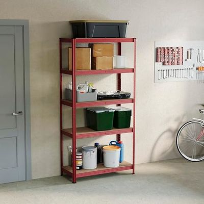Home Vida 5 Tier Layer Plank Opslag Rekken Rack Heavy Duty Keuken Garage Rekken 875 Kgs Capaciteit, Groot, Rood
