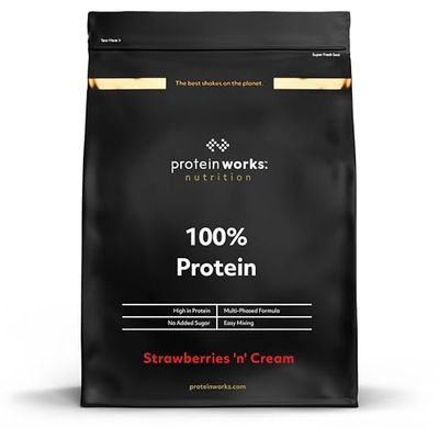 Protein Works - 100% Protéines, 1.25 kg, Mélange Riche en Protéines, 41 Portions, Fraise a la Crème