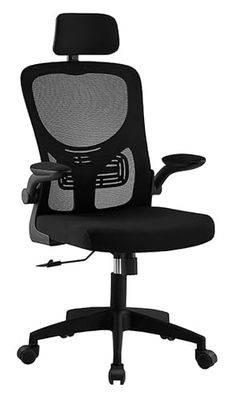 HOGAR24 ES Chaise de Bureau Ergonomique avec accoudoirs Pliables Hauteur réglable Support Lombaire Chaise pivotante pour Ordinateur avec Coussin de siège rembourré Noir