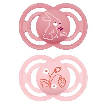 MAM Perfect Pacifier S198 - (instructions dans différentes langues) Set de sucettes avec tétine extra fine et flexible en silicone SkinSoftTM ultra doux pour bébés de 6 mois et plus, (1 lot de 2 unités) avec boîte autostérilisante. Modèles variés