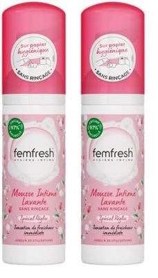 Femfresh - Mousse Intime Lavante, Spécial Règles, Sans Rinçage, Aux Extraits De Rose & Fleur De Coton, 50ml (Lot de 2)